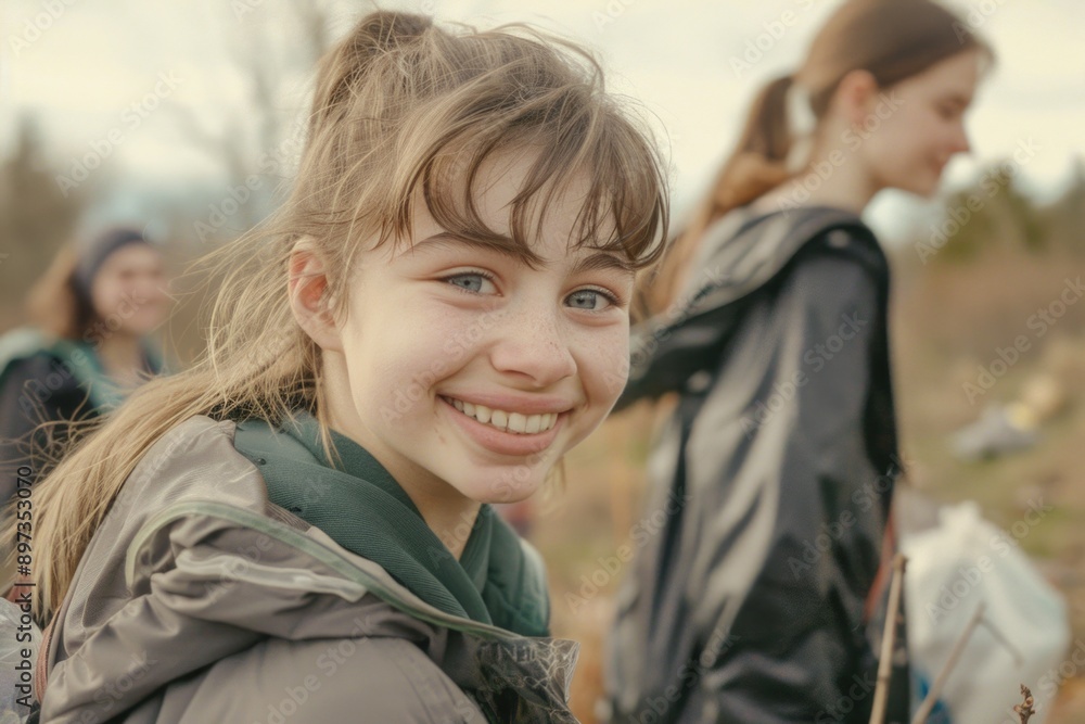Young girl smiling in field Young girl smiling in field