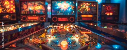 A vintage pinball machine with flashing lights and clanging bells, its addictive gameplay drawing in players of all ages.