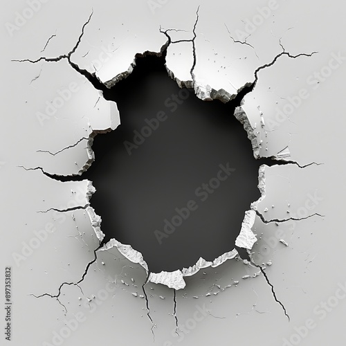 Fototapeta Naklejka Na Ścianę i Meble -   breaks through a white wall with a hole in the middle, inside hole is black