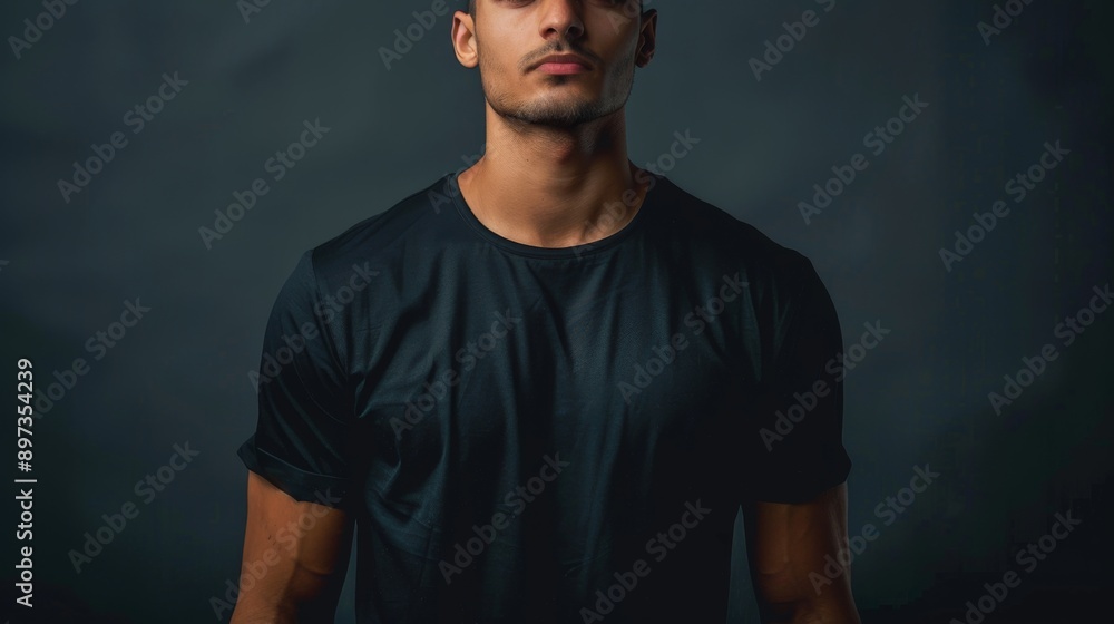 front view of man wearing black T shirt, clean background front view of man wearing black T shirt, clean background