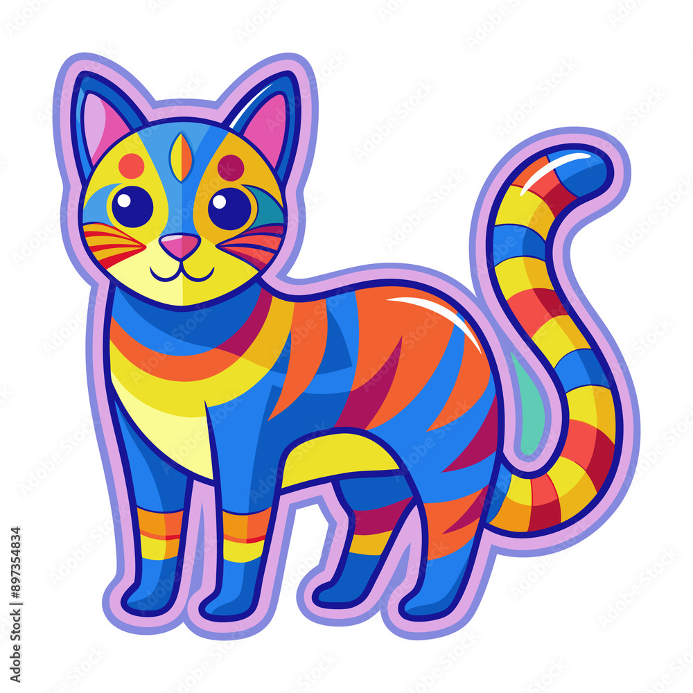 Fototapeta premium cat sticker picture colorful style