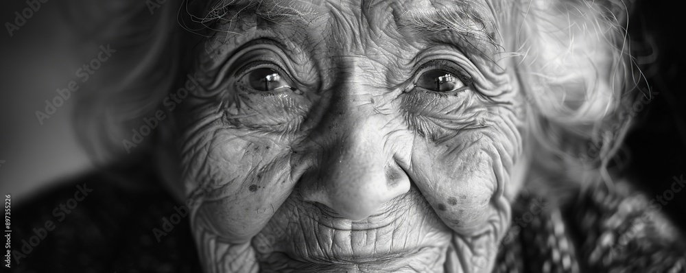 A wrinkled face etched with laughter lines, radiating kindness and warmth. A wrinkled face etched with laughter lines, radiating kindness and warmth.