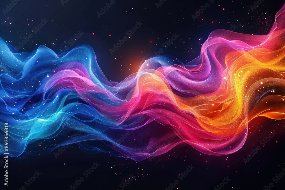 A mesmerizing abstract digital art piece featuring vibrant waves of color, creating a dynamic and visually stunning flow of energy against a dark background. A mesmerizing abstract digital art piece featuring vibrant waves of color, creating a dynamic and visually stunning flow of energy against a dark background.