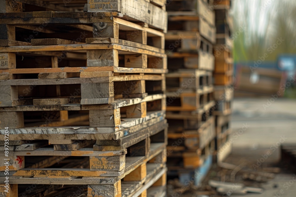 a stack of European pallets in an outdoor setting a stack of European pallets in an outdoor setting