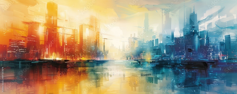 A watercolor painting of a futuristic city nestled among towering skyscrapers, its vibrant colors and flowing lines creating a sense of wonder. A watercolor painting of a futuristic city nestled among towering skyscrapers, its vibrant colors and flowing lines creating a sense of wonder.