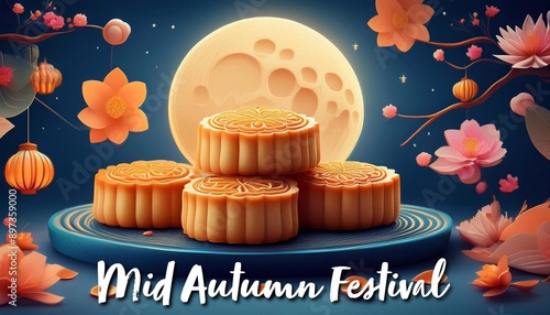 Happy Mid Autumn Festival Poster Design. Chinese Holiday photo