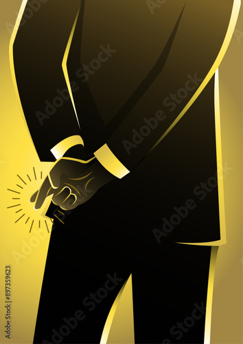 A businessman telling lies, hold crossed finger his back