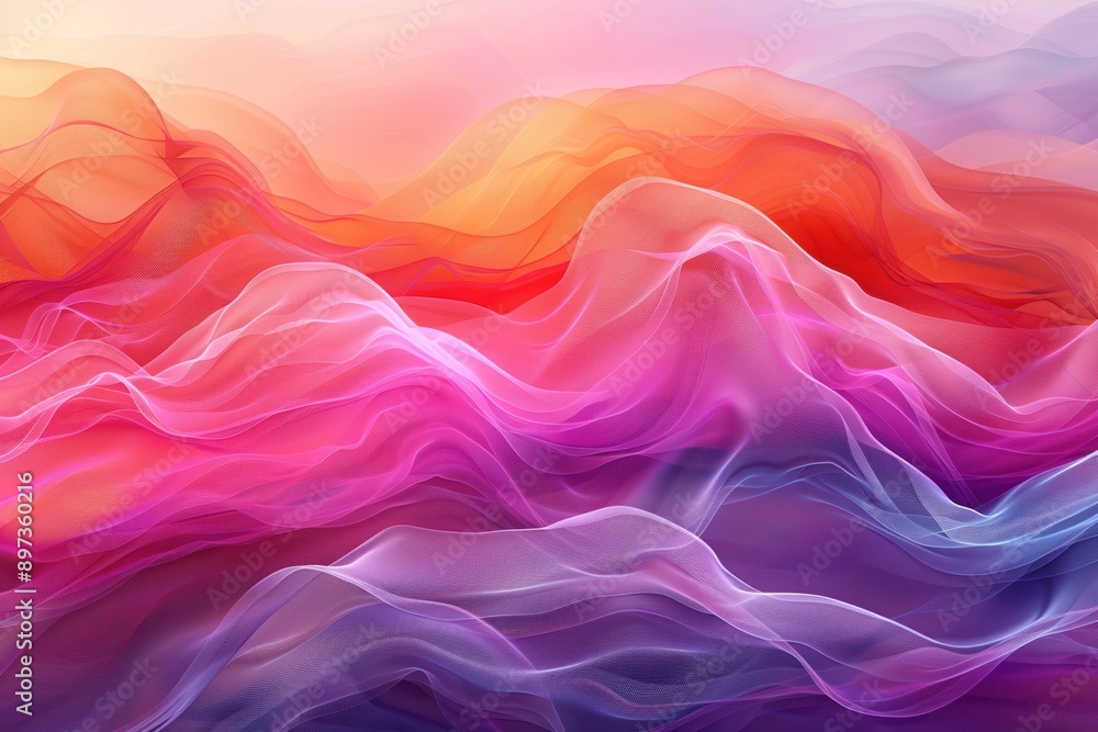 Abstract art of colorful flowing waves in shades of pink, red, and purple creating a dreamy and ethereal landscape background. Abstract art of colorful flowing waves in shades of pink, red, and purple creating a dreamy and ethereal landscape background.