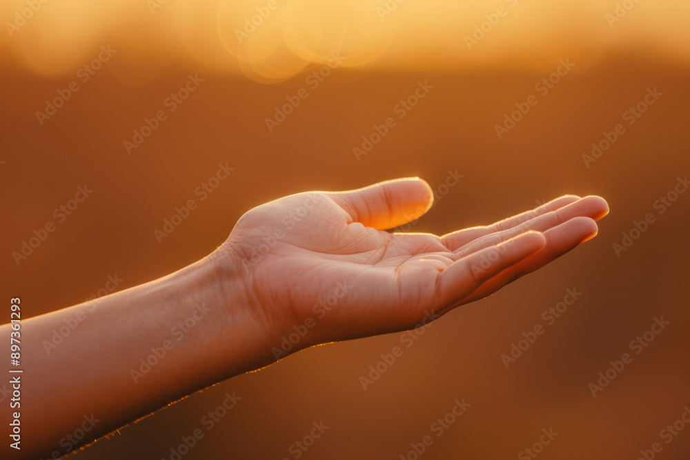 Close-up of an open hand reaching out with a warm golden sunset background, symbolizing hope, giving, and connection in a serene outdoor setting. Close-up of an open hand reaching out with a warm golden sunset background, symbolizing hope, giving, and connection in a serene outdoor setting.