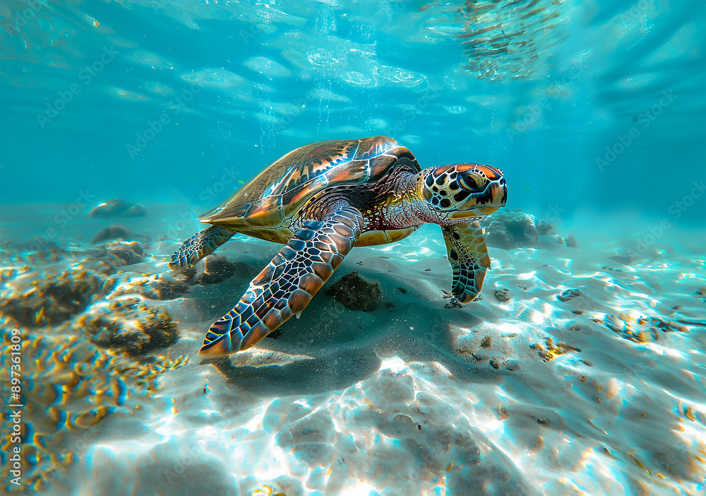 Fototapeta premium Tranquil sea turtle swimming