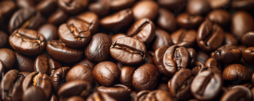 Close-up of roasted coffee beans, rich Close-up of roasted coffee beans, rich