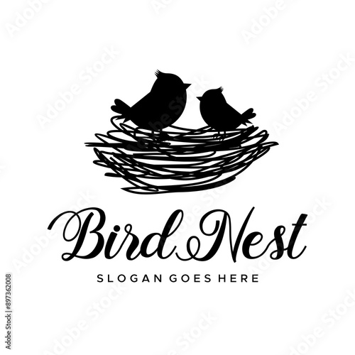 bird nest silhouette vector logo