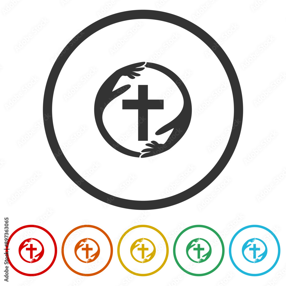 Faith care icon. Set icons in color circle buttons Faith care icon. Set icons in color circle buttons