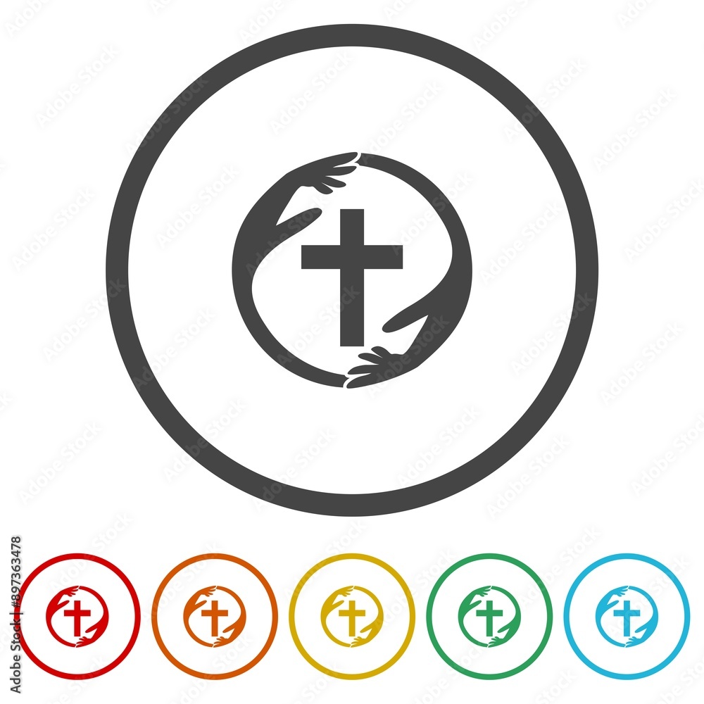 Faith care icon. Set icons in color circle buttons Faith care icon. Set icons in color circle buttons