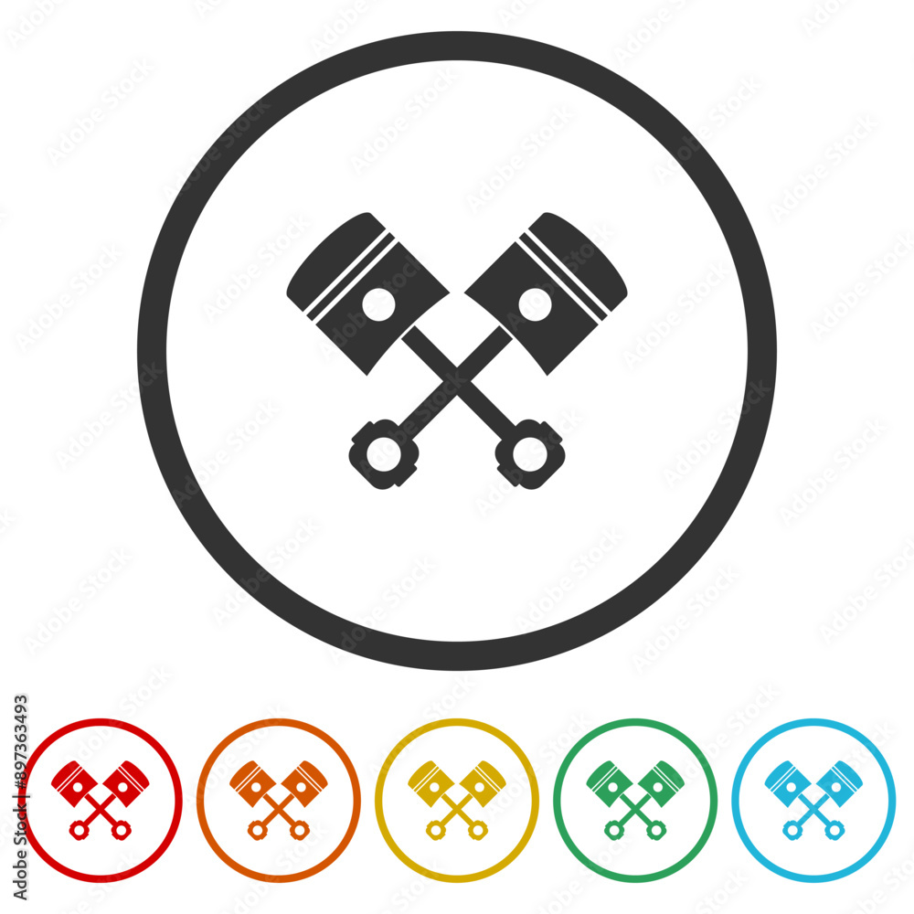 Pistons icon. Set icons in color circle buttons Pistons icon. Set icons in color circle buttons