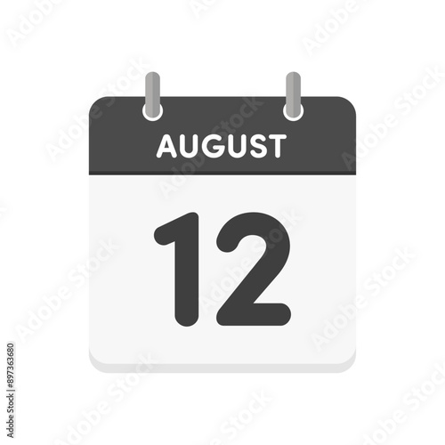 8月12日･August 12の日めくりカレンダーのアイコン - 8/12の日付入りの暦のデザイン素材
