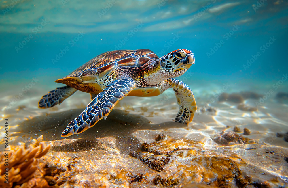 Obraz premium Turtle above seafloor