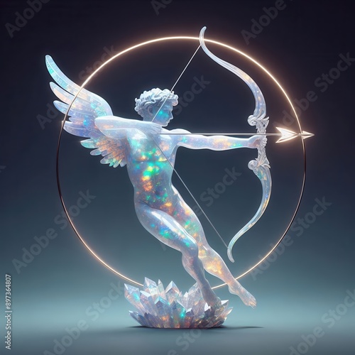 Ethereal Opalescent Statue of Cupid, the Roman God of Love, Capturing the Essence of Passion and Romance photo