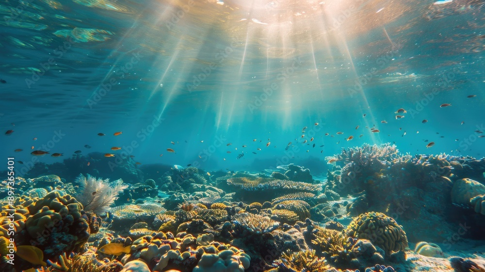 Fototapeta premium Coral Reef With Sunbeams