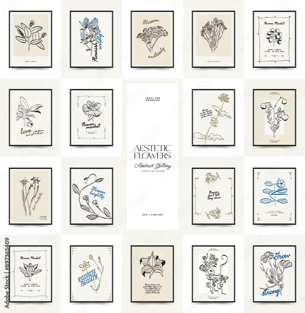 Abstract floral posters template. Modern trendy minimal style. Pink and blue colors. Hand drawn design for wallpaper, wall decor, print, postcard, cover, template, banner. Abstract floral posters template. Modern trendy minimal style. Pink and blue colors. Hand drawn design for wallpaper, wall decor, print, postcard, cover, template, banner.