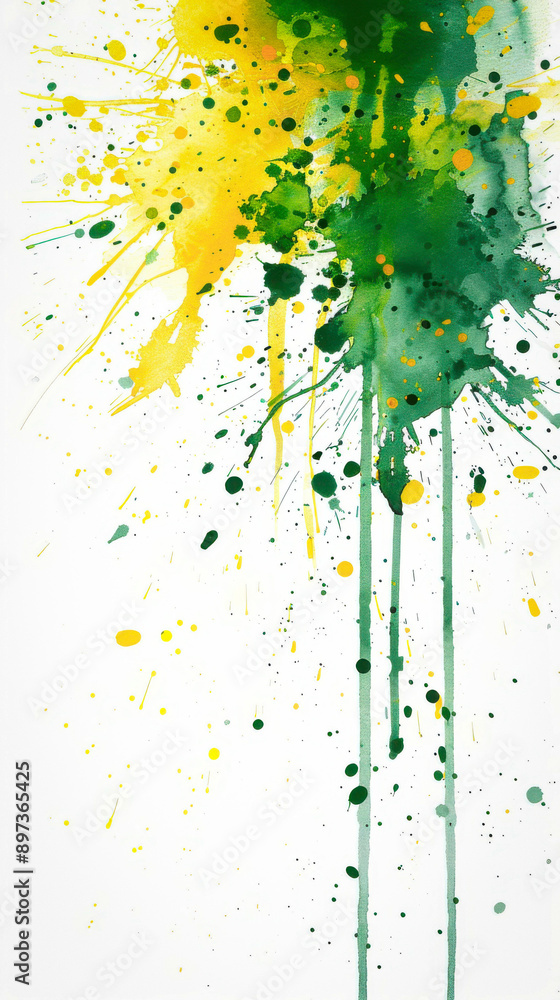 Fototapeta premium Abstract Dripping Watercolor - Green and Yellow Dynamic Art