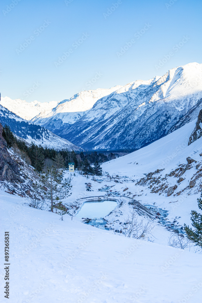 Mountain river in the Elbrus region on a clear winter day Mountain river in the Elbrus region on a clear winter day