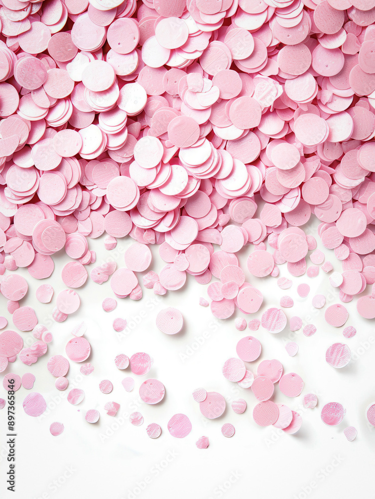 A pile of pink confetti rests on a white surface, adding a festi A pile of pink confetti rests on a white surface, adding a festi