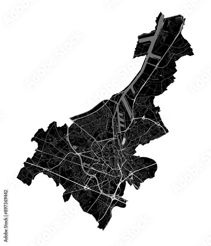 Map of Ghent, Belgium. Black and white city map, metropolitan area.