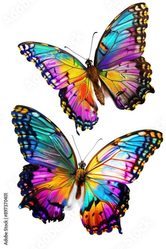 Colorful Butterflies on White Background