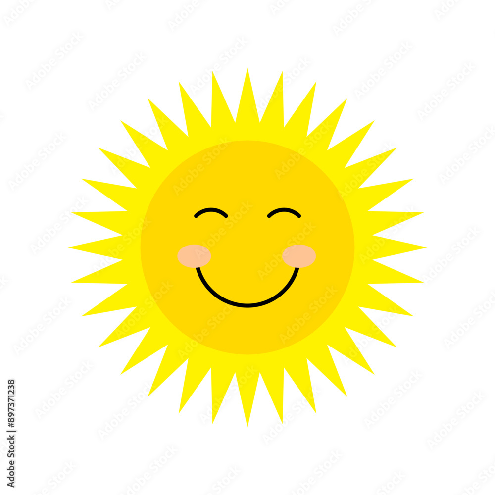 Smiling sun icon. Yellow sun face. Vector happy sun. Cute sunny character. Smiling sun icon. Yellow sun face. Vector happy sun. Cute sunny character.