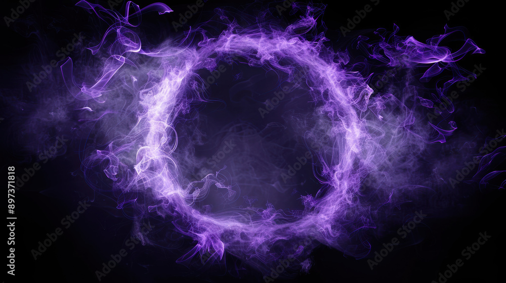 A mesmerizing purple smoke ring against a dark background, creating an ethereal and magical atmosphere. Perfect for abstract or mystical themes. A mesmerizing purple smoke ring against a dark background, creating an ethereal and magical atmosphere. Perfect for abstract or mystical themes.