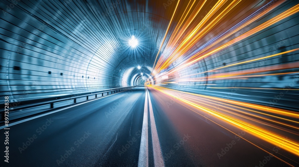 A tunnel with a bright orange light shining down on it. The tunnel is empty and the light is the only thing visible A tunnel with a bright orange light shining down on it. The tunnel is empty and the light is the only thing visible