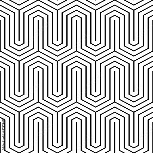 Geometric waves ornament. Linear backdrop. Curves image. Zigzag lines background. Seamless pattern. Jagged stripes motif. Mosaic digital paper. Embroidery print. Tiles web design. Ethnic vector