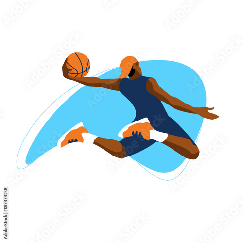 Slam Dunk Hustle: Vector Illustration of a Male Street Basketball Player Jumping for a Slam Dunk