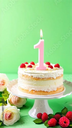 birthday cake for celebration kid 1 year with candle