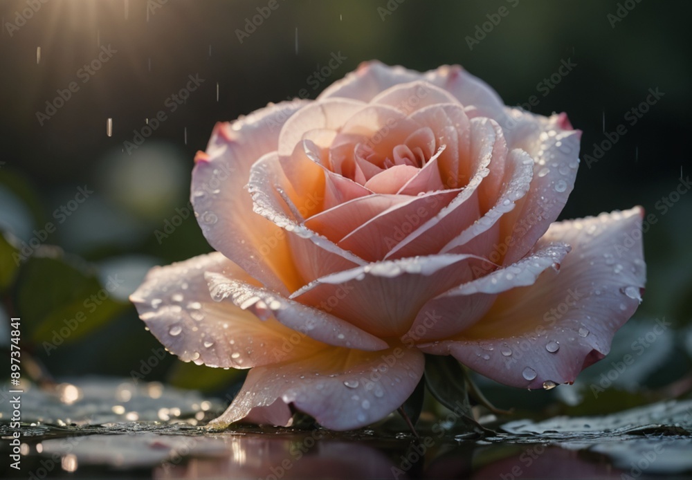 The sparkling water drops enhance the natural beauty of the flowers, adding freshness and elegance. The sparkling water drops enhance the natural beauty of the flowers, adding freshness and elegance.