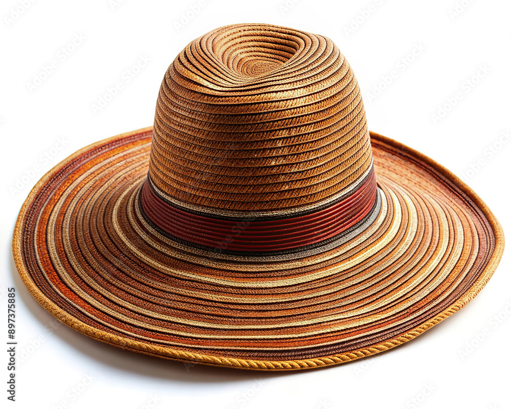 Straw hat with red ribbon, adding elegance to the image Straw hat with red ribbon, adding elegance to the image