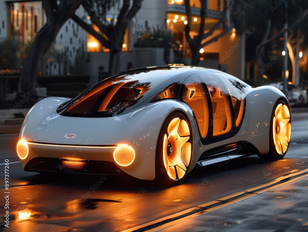 Futuristic Electric Car with Augmented Reality Windshields in Smart City Futuristic Electric Car with Augmented Reality Windshields in Smart City