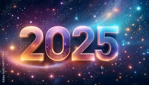 Happy New Year 2025 text design. 2025 happy new year background design. Elegant and beautiful New Year 2025 number design.
