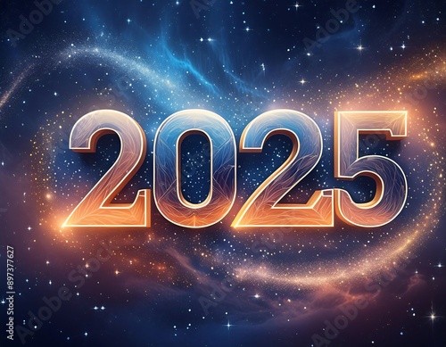 Happy New Year 2025 text design. 2025 happy new year background design. Elegant and beautiful New Year 2025 number design.