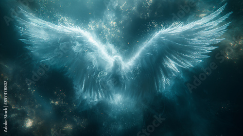 Angel Wings Emerging From Cosmic Dust. Generative AI