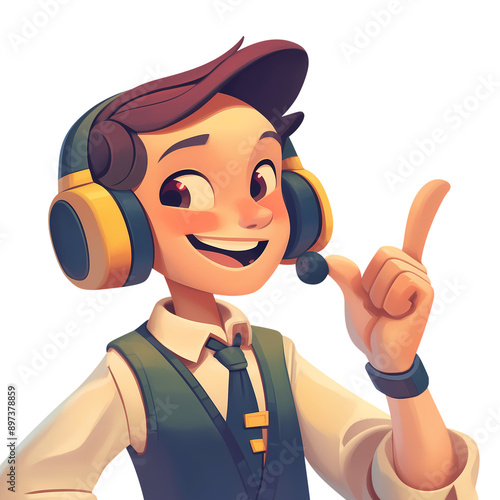 a 2d cartoon clipart drawing of a customer service agent on an isolated transparent background