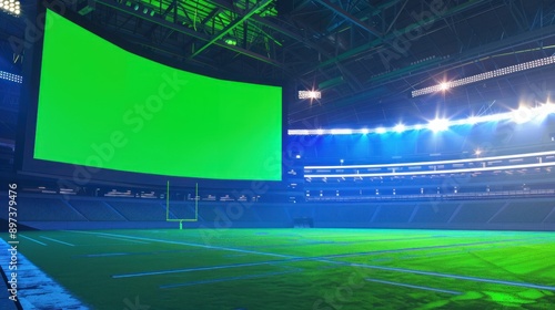 Digital Scoreboard with Chroma Key Green Screen at Stadium Roof