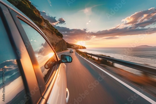 Car driving on coastal road