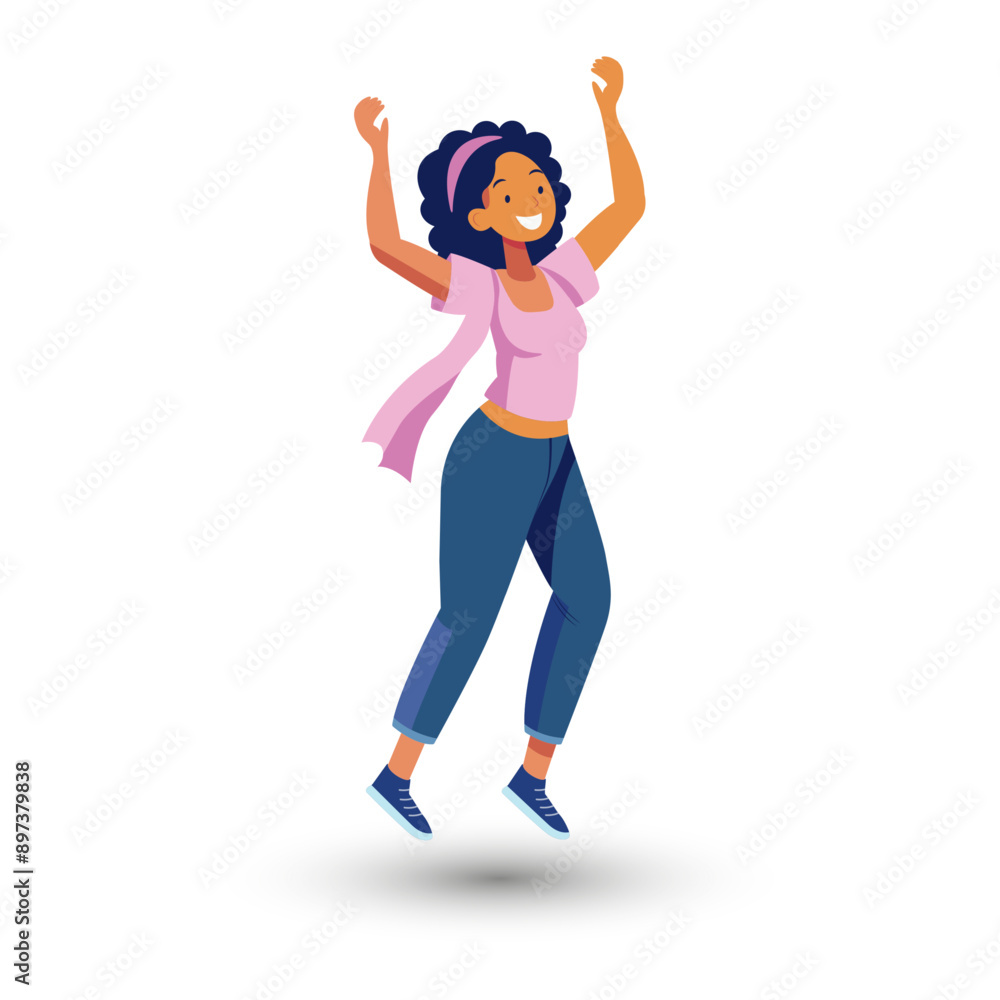 The beautiful girl raised her hands in delight. A simple vector illustration of a cartoon-style man on a white background. The beautiful girl raised her hands in delight. A simple vector illustration of a cartoon-style man on a white background.