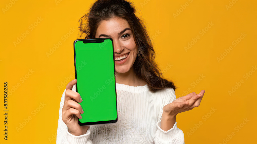 Woman Holding Smart phone with Chroma Key Green Screen Woman Holding Smart phone with Chroma Key Green Screen
