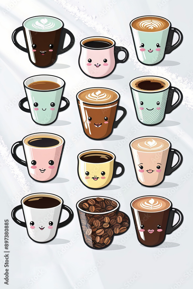 Variation flat vector coffee art Variation flat vector coffee art