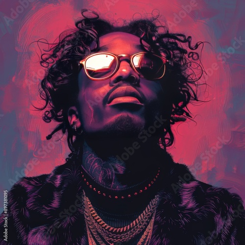 Stylish African American Man with Chains and Sunglasses Illustration