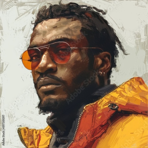 Stylish African American Man in Yellow Jacket and Red Sunglasses Illustration