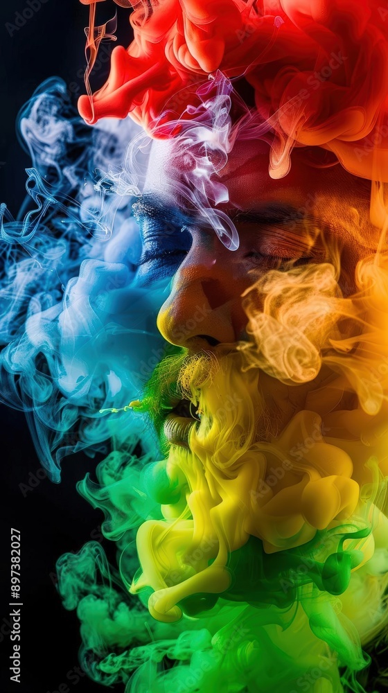 Fototapeta premium A Close-up Shot of a Vibrant cultural smoke, diverse face wisps